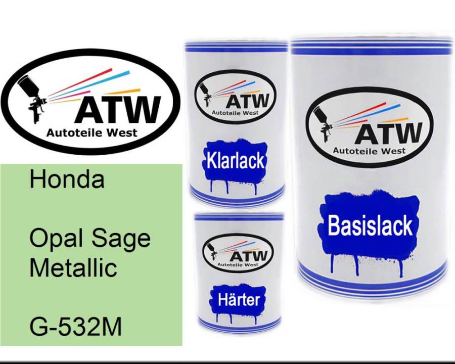 Honda, Opal Sage Metallic, G-532M: 500ml Lackdose + 500ml Klarlack + 250ml Härter - Set, von ATW Autoteile West.